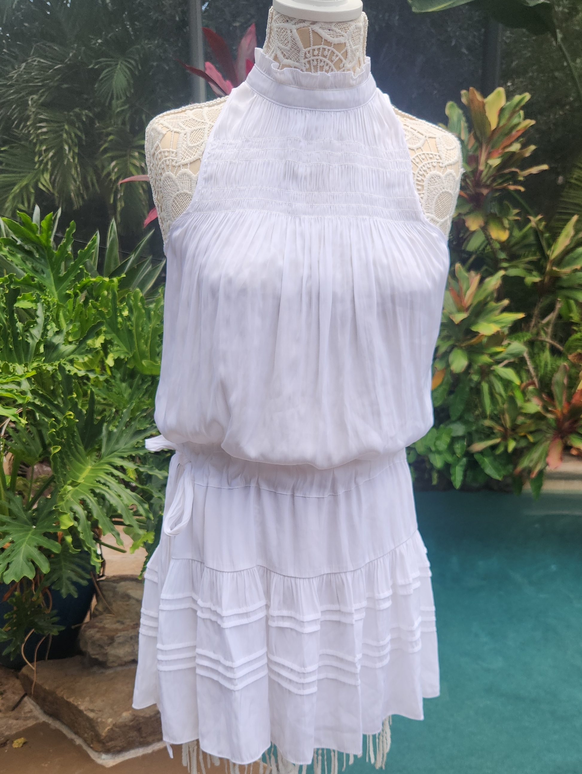 Ramy Brook White Halter Dress With Tiered Skirt $375 Retail! Just $99!